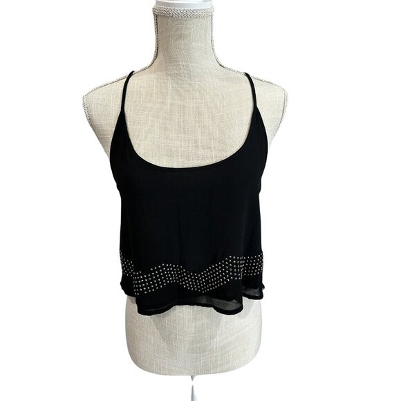 Naked Zebra Black Crop Tank Top Rhinestone Detailing & Sheer Hem For Women Small - Picture 1 of 9